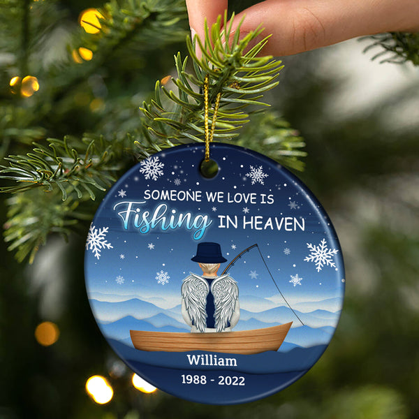 Gone Fishing In Heaven Christmas - Family Memorial Gift - Personalized  Custom Circle Ceramic Ornament