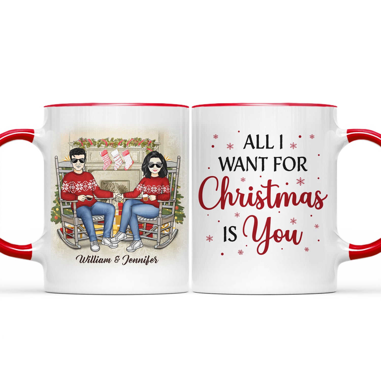 Couple All I Want For Christmas Is You - Christmas Gift For Couple - Personalized Custom Accent Mug