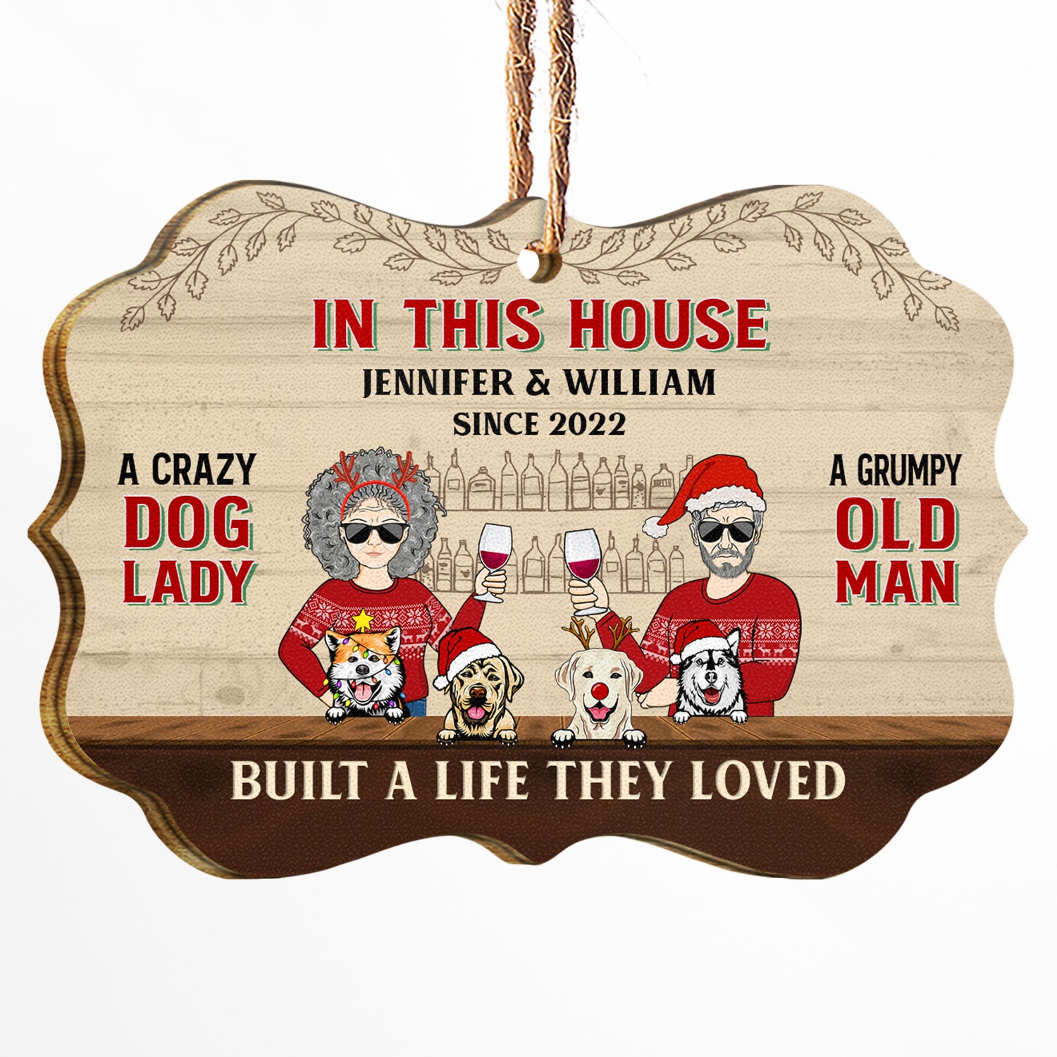 Couple Crazy Dog Lady And Grumpy Old Man - Christmas Gift For Dog & Cat Lovers - Personalized Wooden Ornament