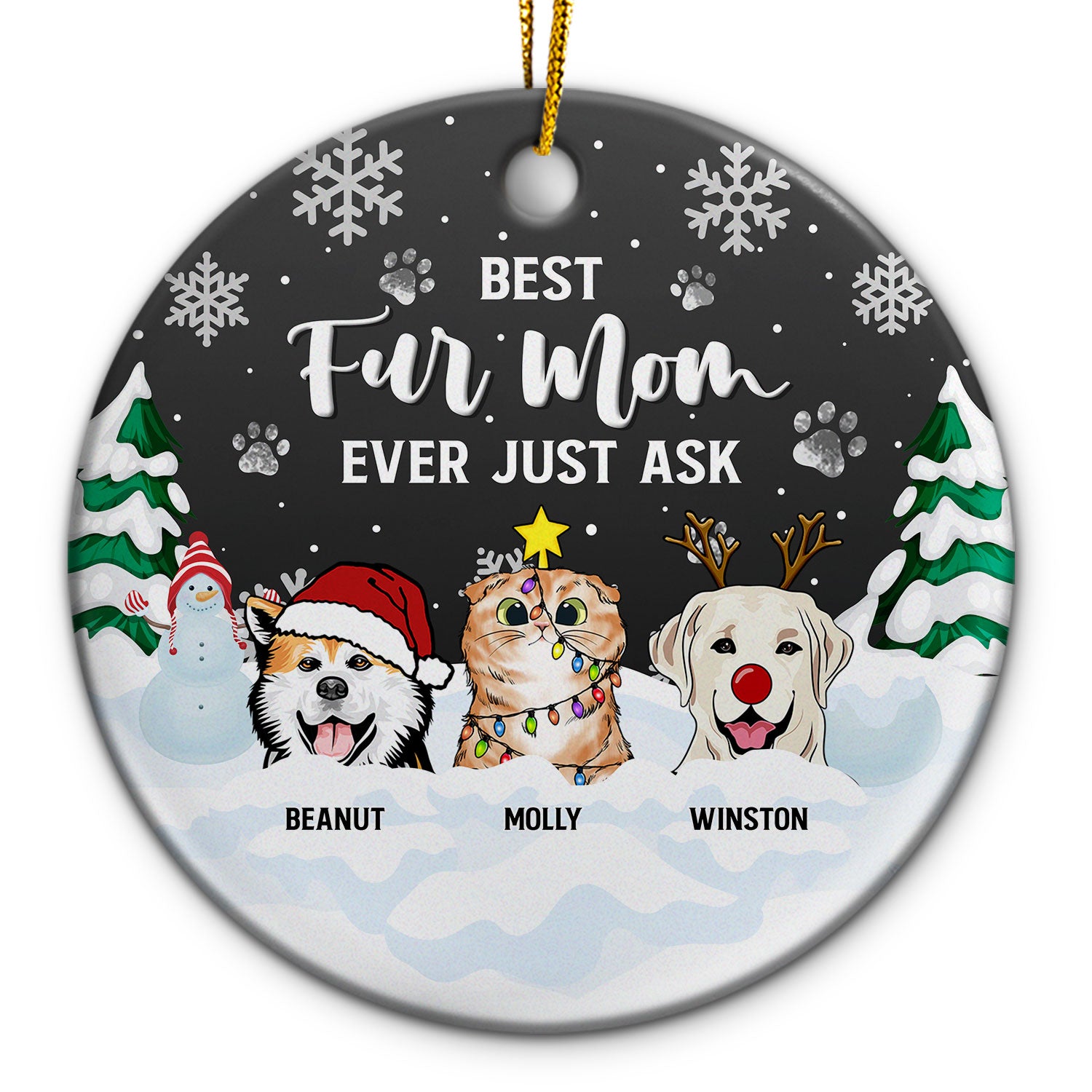 Best Fur Mom Dad Ever Just Ask - Christmas Gift For Dog & Cat Lovers - Personalized Custom Circle Ceramic Ornament