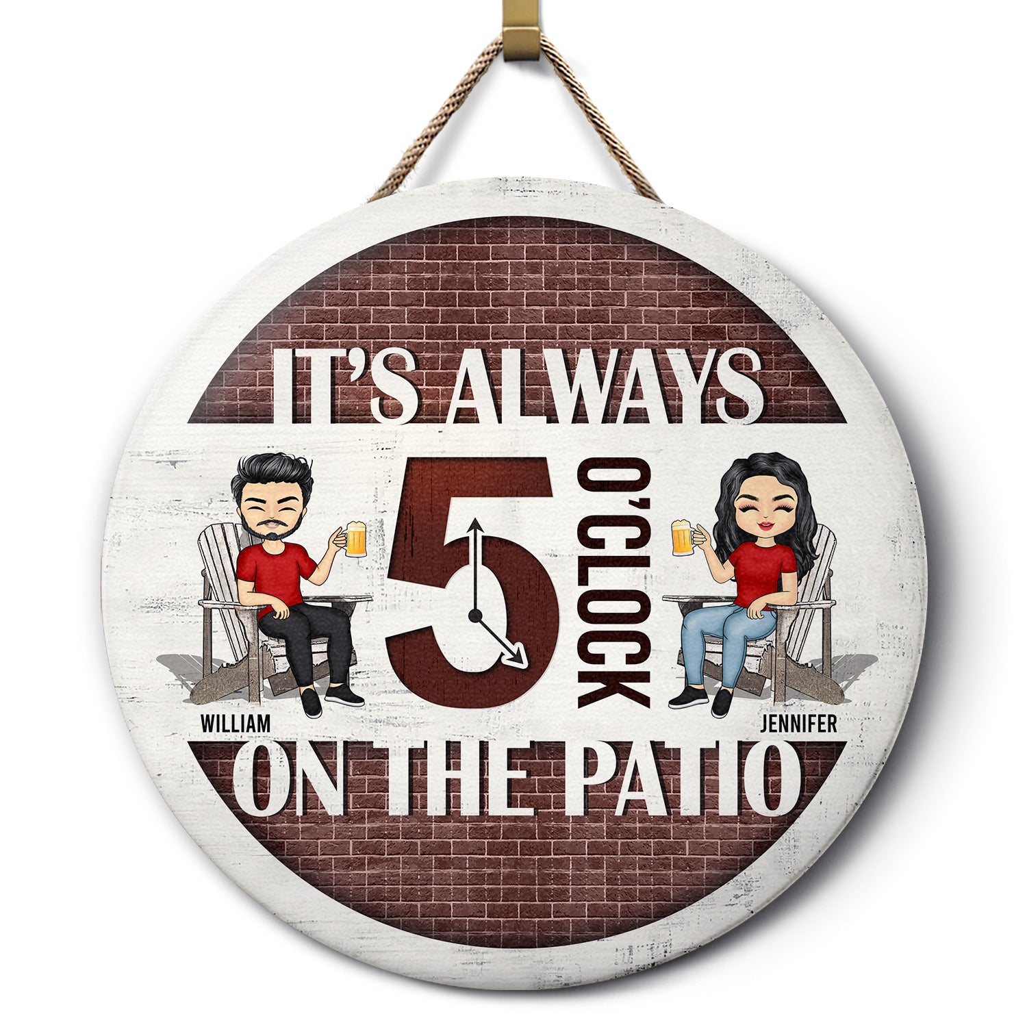 It's Always 5 O’clock - Home Decor For Patio, Pool, Deck, Bar - Personalized Custom Wood Circle Sign