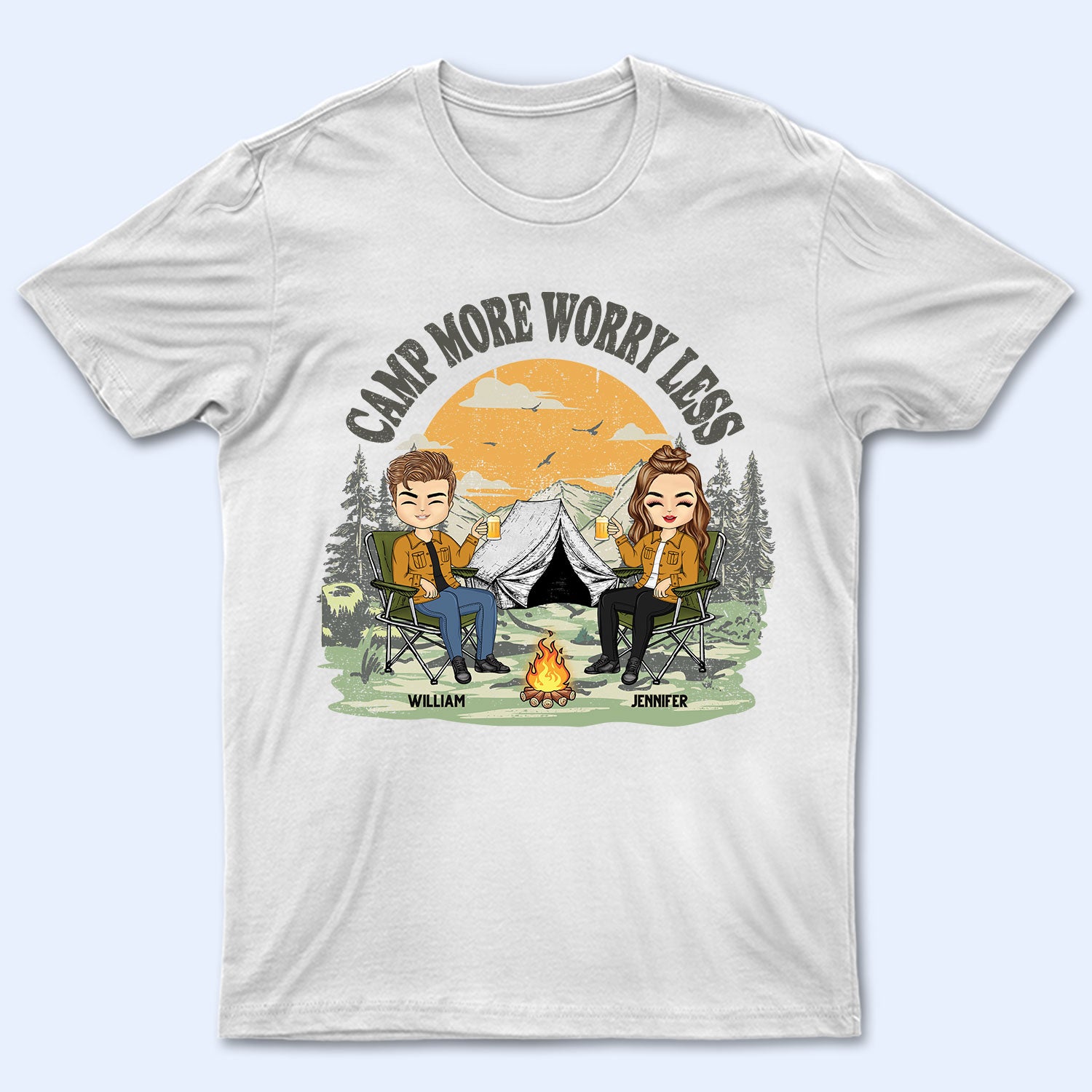 Camp More Worry Less - Gift For Couples, Besties - Personalized Custom T Shirt