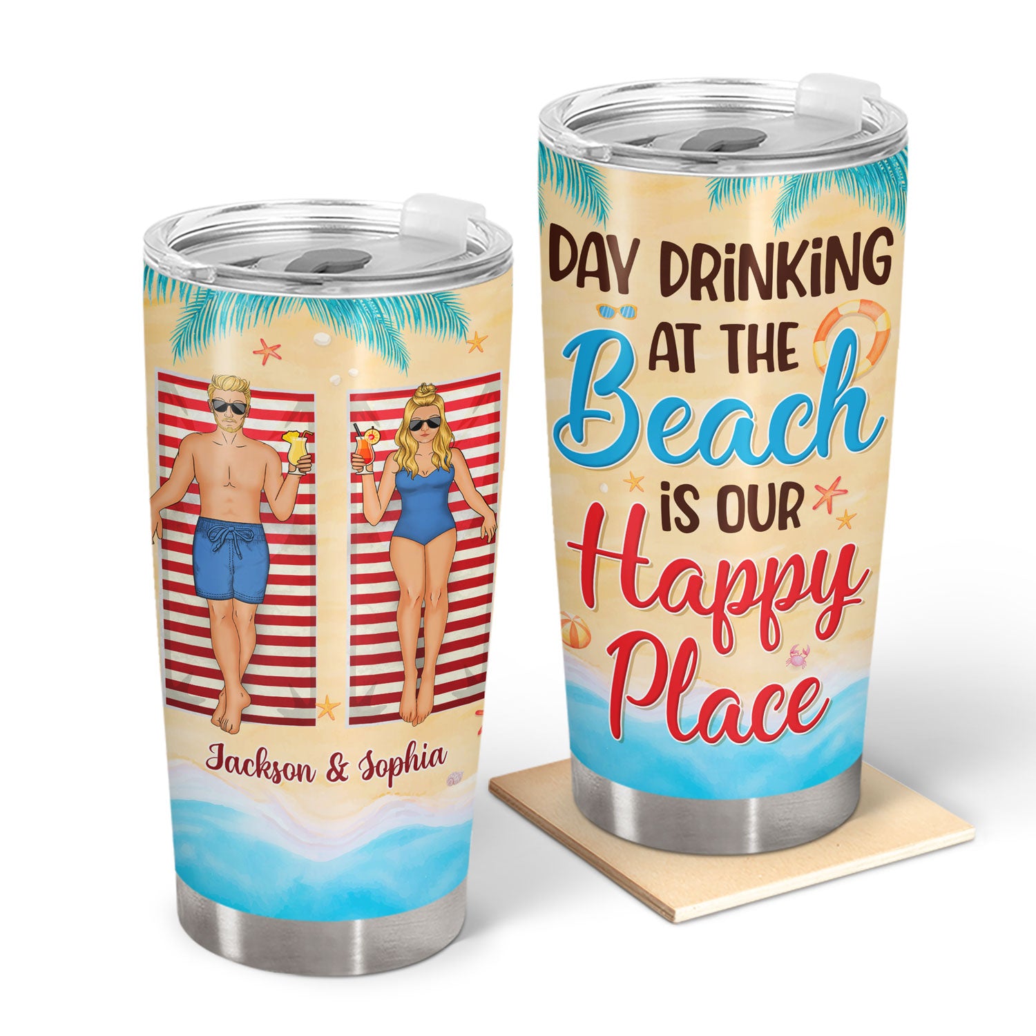 Summer Day Drinking At The Beach - Gift For Couples - Personalized Custom Tumbler