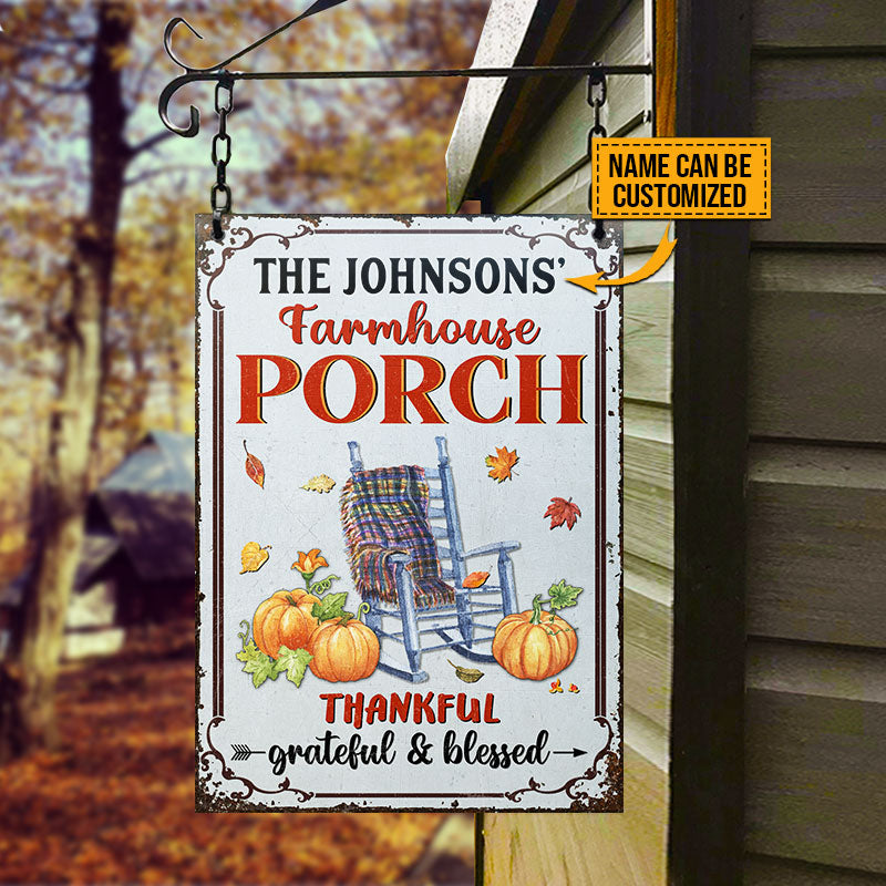 Autumn Farmhouse Porch Thankful Grateful & Blessed Custom Classic Metal Signs, Fall Season, Porch, Farmhouse, Home Decor