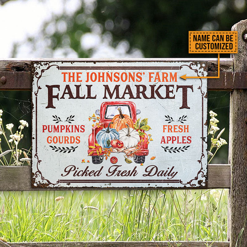 Autumn Farm Fall Market Pumpkins Apples, Farm Decor, Harvest Season, Custom Classic Metal Signs