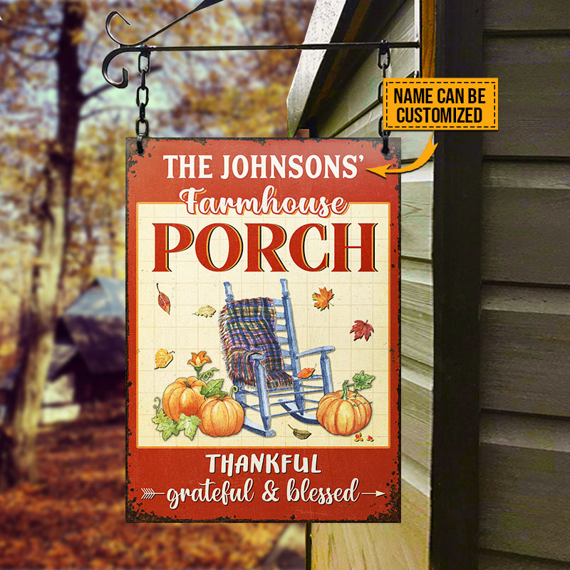 Autumn Farmhouse Porch Grateful & Blessed Custom Classic Metal Signs, Fall Season, Porch, Farmhouse, Home Decor