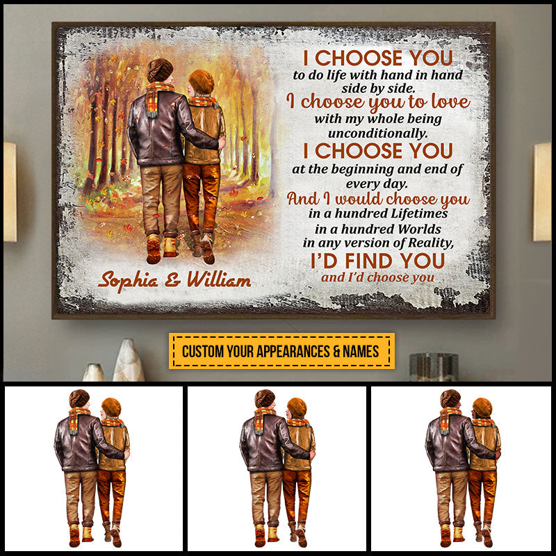 Autumn Couple I Choose You Custom Poster, Personalized Fall Couple Wall Art, Couple Gift