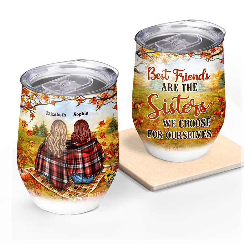 Personalized Autumn Flannel Bestie Choose For Ourselves Custom Wine Tumbler, Gift For BFF