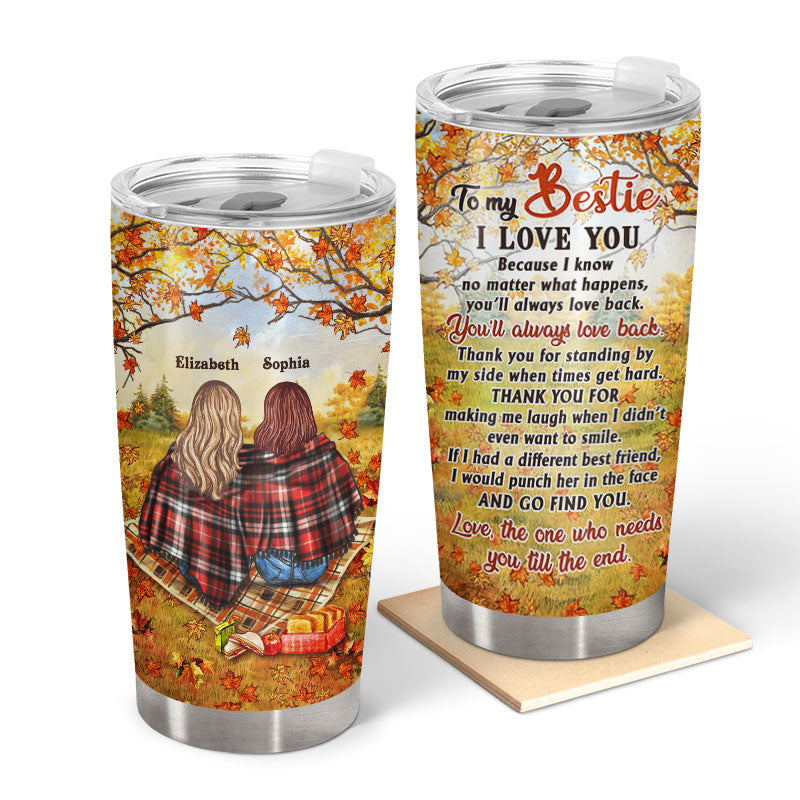 Personalized Autumn Flannel Bestie I Love You Custom Tumbler, Gift For BFF