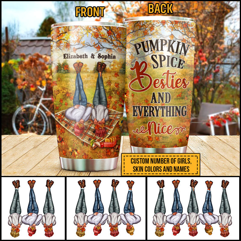 Autumn Bestie Pumpkin Spice Bestie & Everything Nice Custom Tumbler, Personalized Fall BFF Tumbler, Gift For BFF