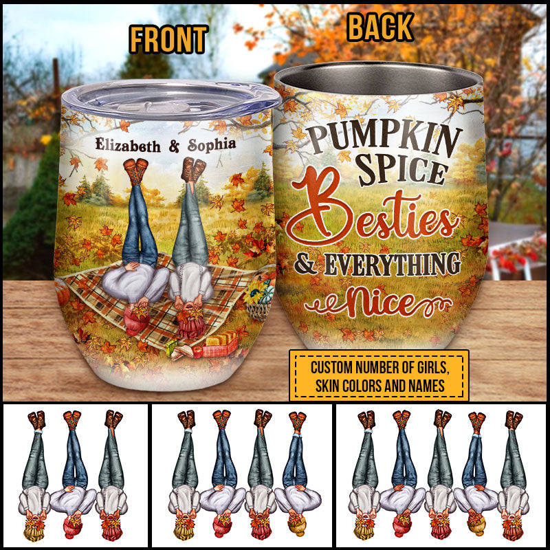 Autumn Bestie Pumpkin Spice Bestie & Everything Nice Custom Wine Tumbler, Personalized Fall BFF Wine Tumbler, Gift For BFF