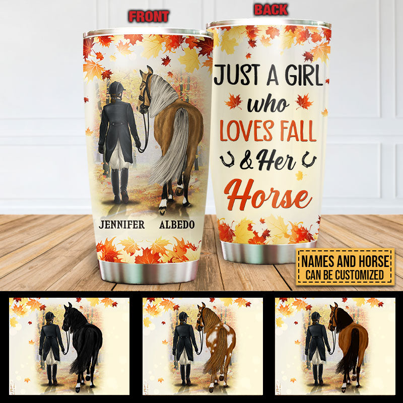 Autumn Horse Riding A Girl Who Love Fall And Her Horse Custom Tumbler, Cowgirl, Fall Season, Horse Lover Gift