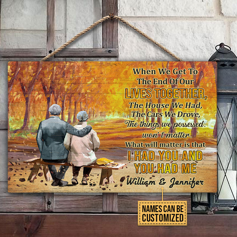 Autumn Family Old Couple You Had Me Custom Wood Rectangle Sign, Couple Gift, Family Gift, Husband & Wife, Anniversary