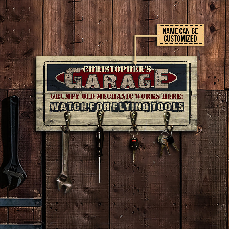 Auto Mechanic Garage Tool Hook Rack Flying Tool Warning Personalized Custom Wood Key Holder