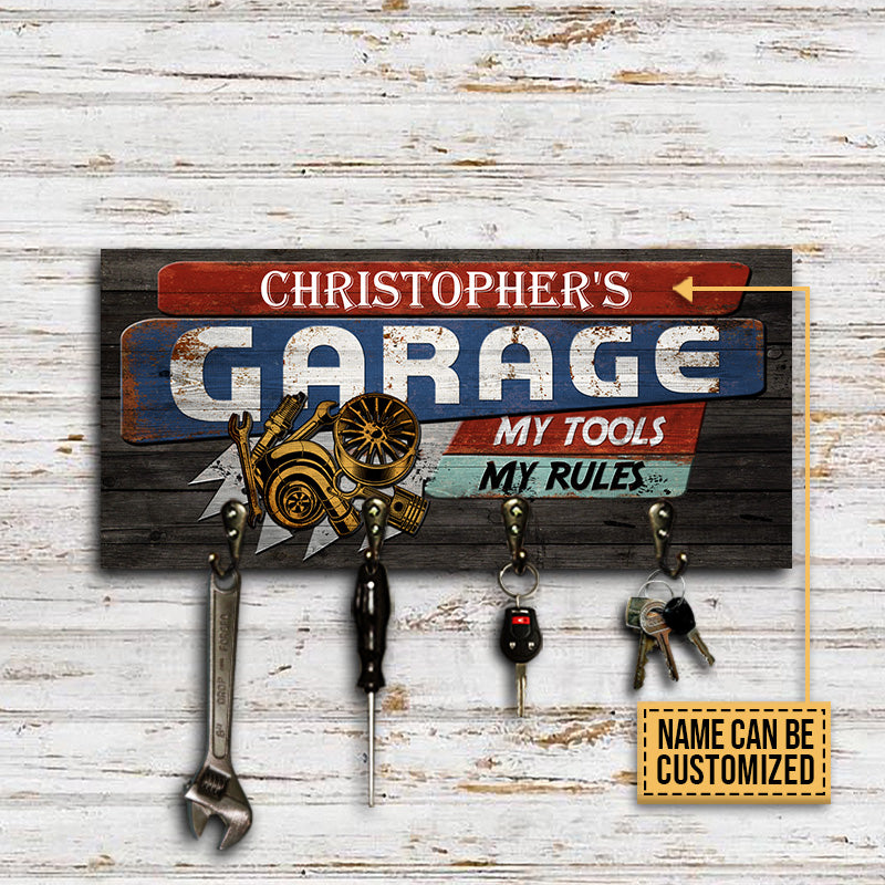 Auto Mechanic Garage Tool Hook Rack My Tools My Rules Personalized Custom Wood Key Holder