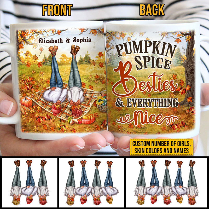 Autumn Bestie Pumpkin Spice Bestie & Everything Nice Custom Mug, Personalized Fall BFF Mug, Gift For BFF