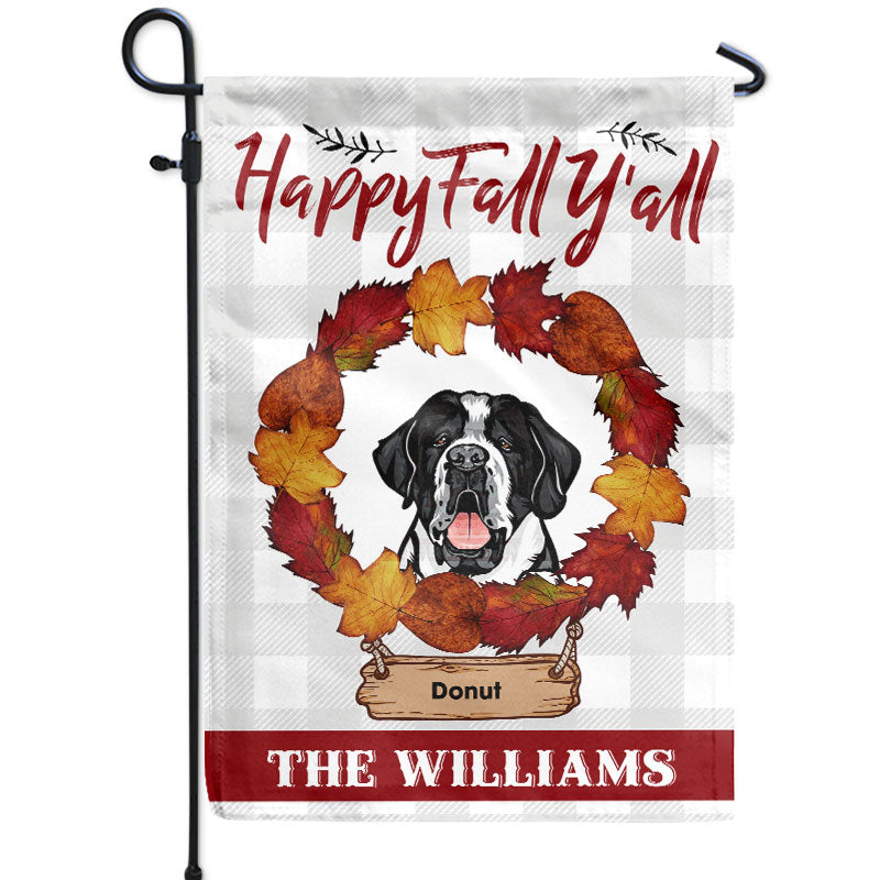 Autumn Dog Happy Fall Y'all - Dog Lover Gift - Personalized Custom Flag