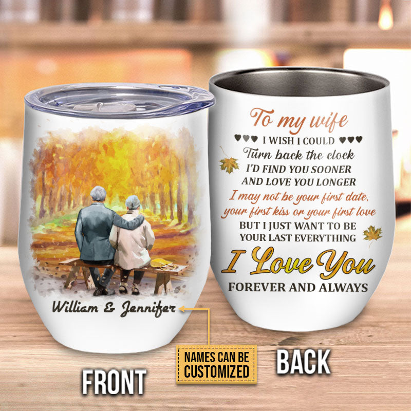 Autumn Family Old Couple To My Wife Custom Wine Tumbler, Couple Gift, Family Gift, Husband & Wife, Anniversary
