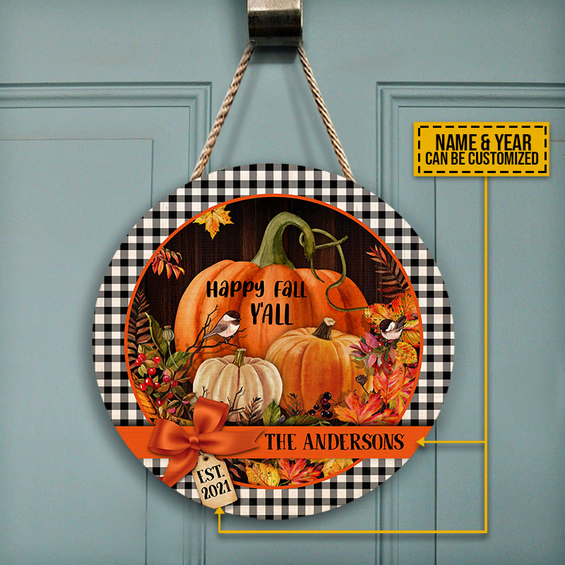 Autumn Happy Fall Y'all Custom Wood Circle Sign, Thanksgiving Gift, Fall Decor