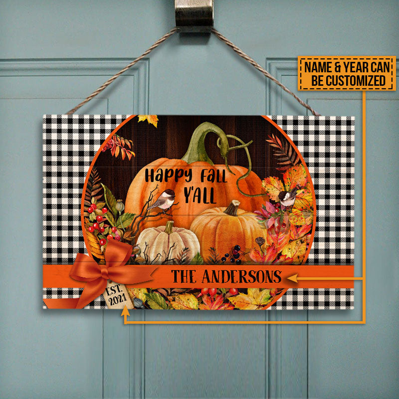 Autumn Happy Fall Y'all Custom Wood Rectangle Sign, Thanksgiving Gift, Fall Decor