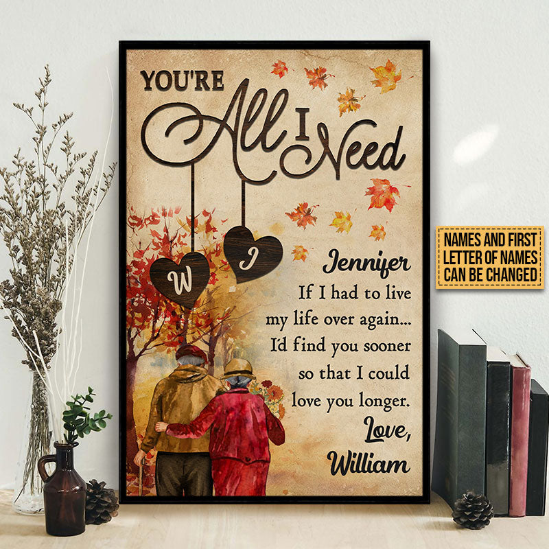 Autumn Old Couple All I Need Custom Poster, Fall Decor, Grandparents' Day Gift