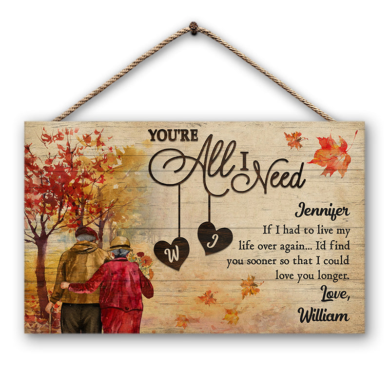 Autumn Old Couple All I Need - Personalized Custom Wood Rectangle Sign