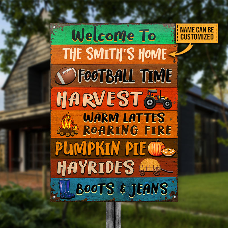 Autumn Sign, Fall Harvest Welcom To Home Custom Classic Metal Signs, Personalized Fall Sign