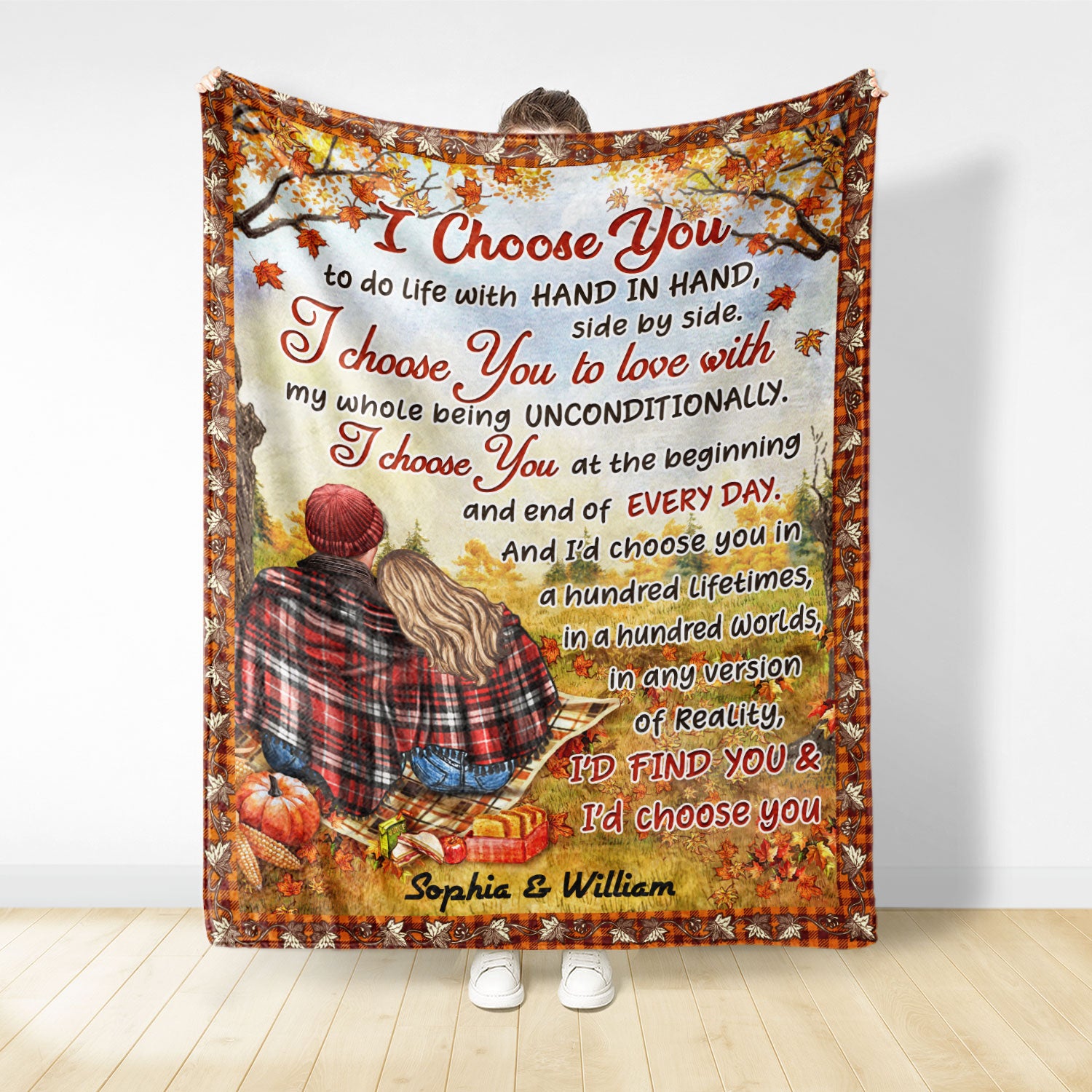 Autumn Flannel Couple I Choose You - Personalized Custom Blanket