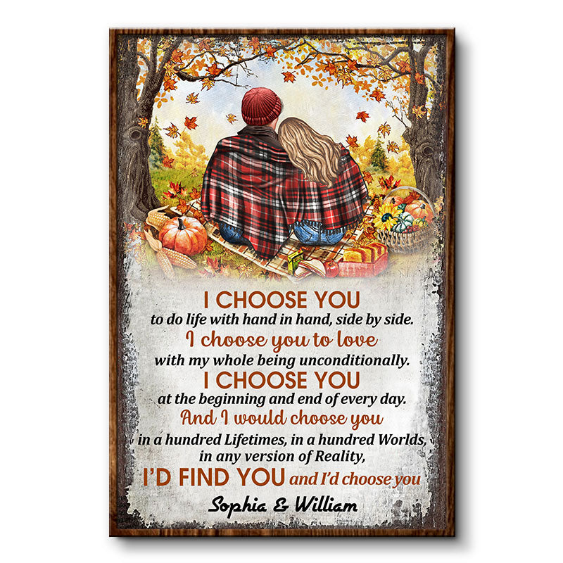Autumn Flannel Couple I Choose You Vertical- Personalized Custom Poster