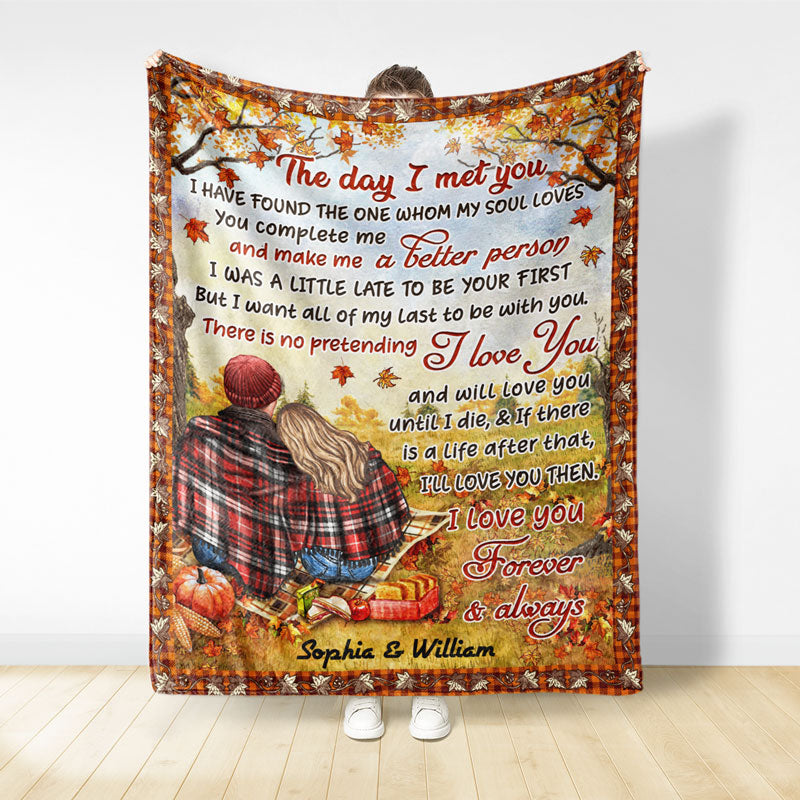 Autumn Flannel Couple The Day I Met You - Personalized Custom Blanket