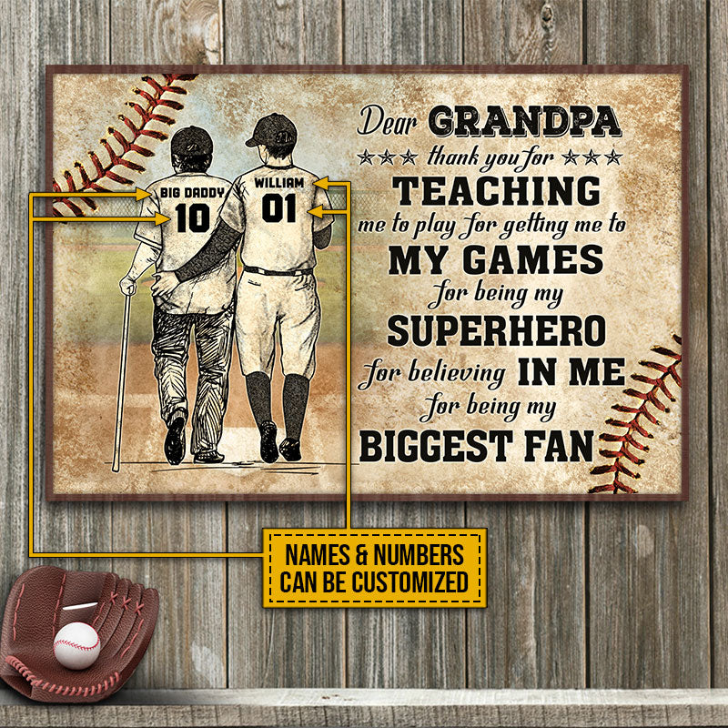 Baseball Grandpa And GrandChild Thank You Custom Poster, Personalized Baseball Poster, Gift For Grandpa, Gift For Dad