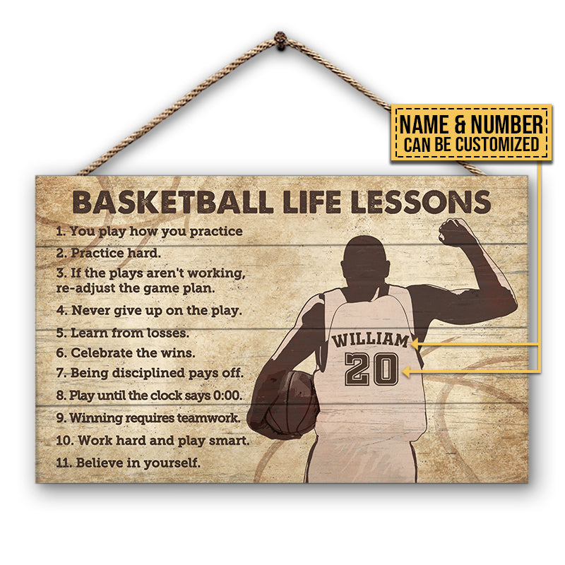 Basketball Life Lessons Custom Wood Rectangle Sign, Basketball