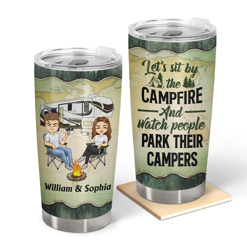 Let's Sit By The Campfire Husband Wife Forest Camping - Couple Gift - Personalized Custom Tumbler