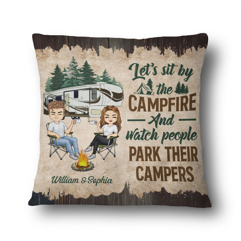 Let's Sit By The Campfire Husband Wife Camping - Couple Gift - Personalized Custom Pillow