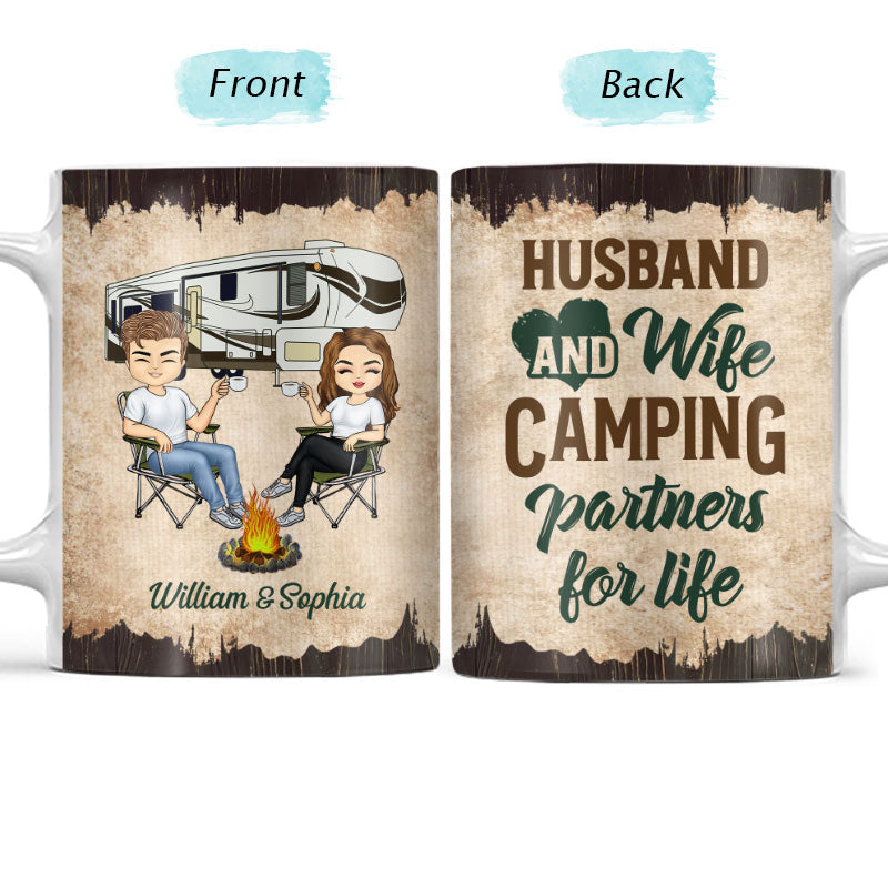 Camping Partners For Life Husband Wife - Couple Gift - Personalized Custom White Edge-to-Edge Mug
