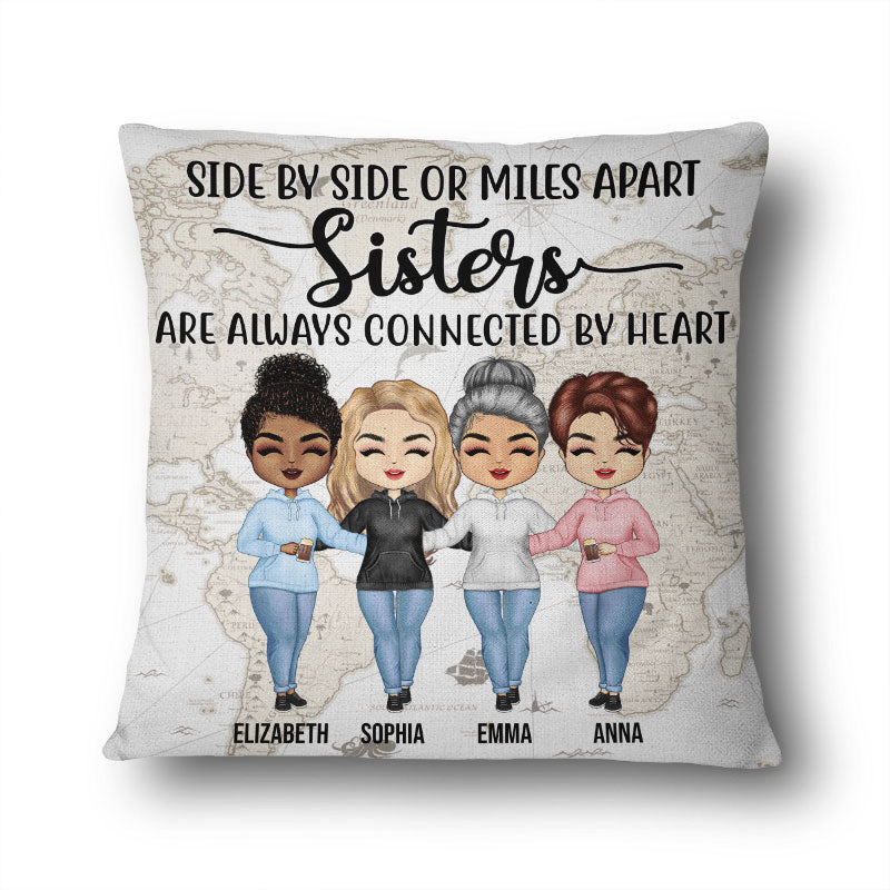 Connected By Heart Hoodie Sisters - Sibling BFF Bestie Gift - Personalized Custom Pillow