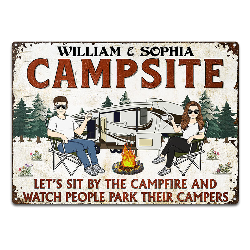 Let's Sit By The Campfire Husband Wife - Camping Gift For Couple - Personalized Custom Classic Metal Signs