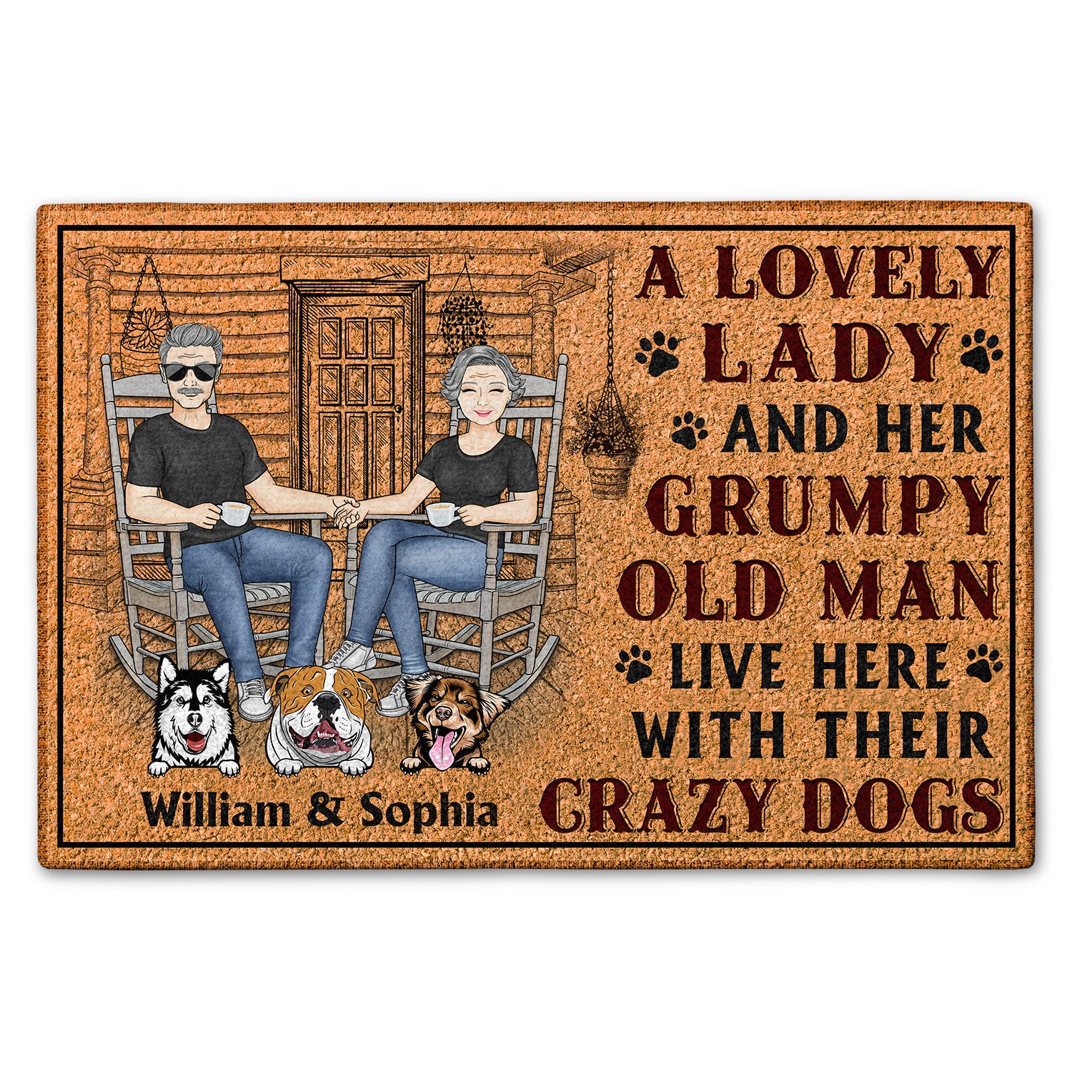 Dog Couple A Lovely Lady And A Grumpy Old Man Live Here - Gift For Dog Lovers - Personalized Custom Doormat