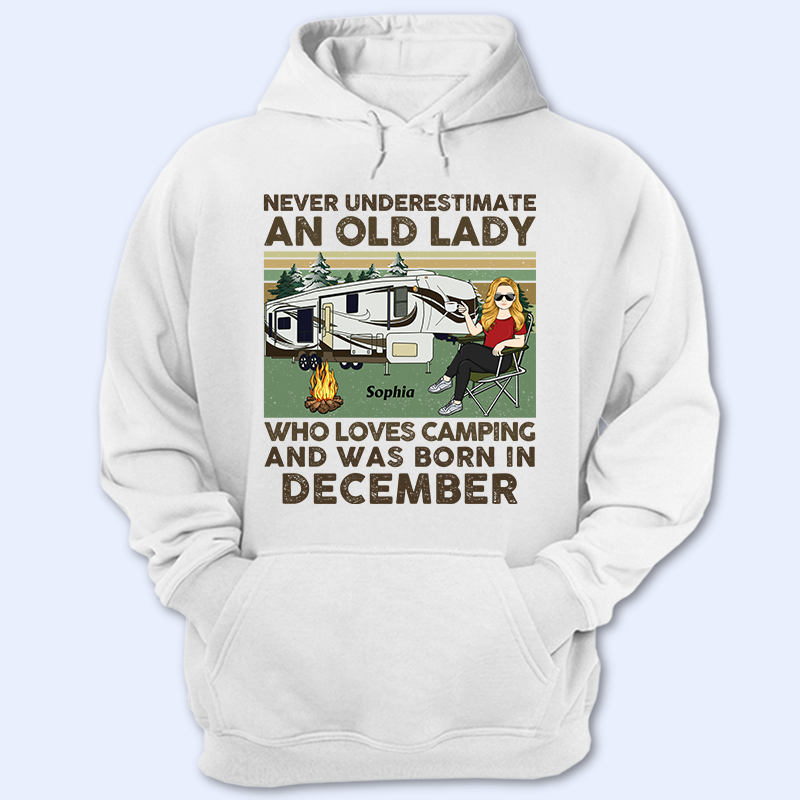 Never Underestimate An Old Lady Who Loves Camping - Personalized Custom T Shirt