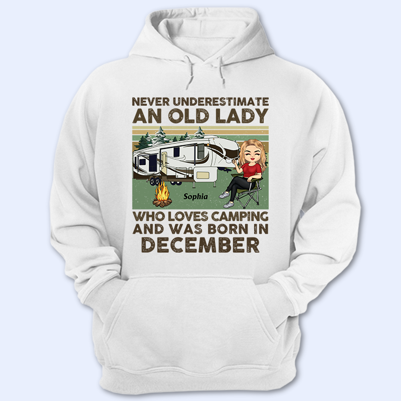 Never Underestimate An Old Lady Who Loves Camping Chibi - Personalized Custom T Shirt