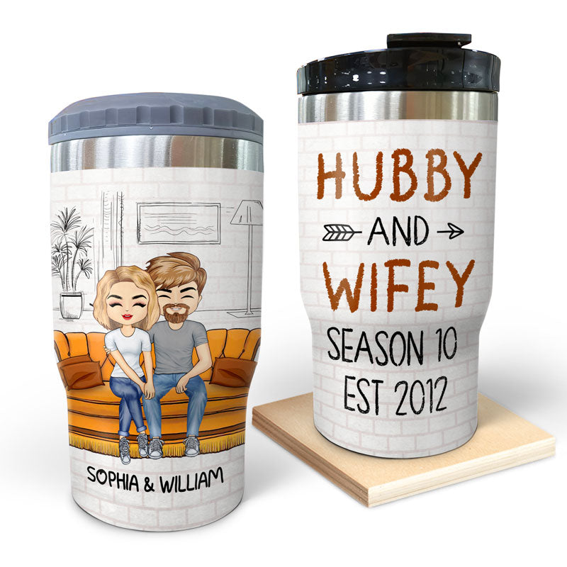 Hubby And Wifey Season Married Couple - Anniversary Gift - Personalized Custom Triple 3 In 1 Can Cooler