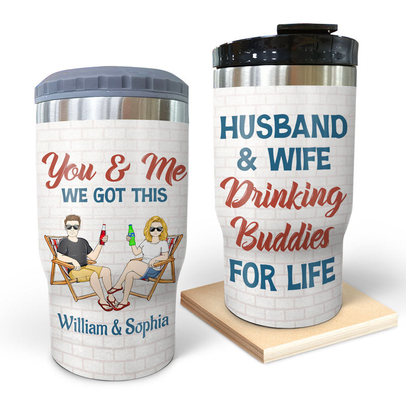 Husband & Wife Drinking Buddies For Life Family - Couple Gift - Personalized Custom Triple 3 In 1 Can Cooler