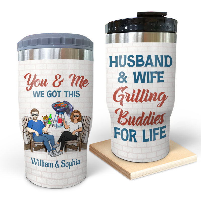 Husband & Wife Grilling Buddies For Life - Couple Gift - Personalized Custom Triple 3 In 1 Can Cooler