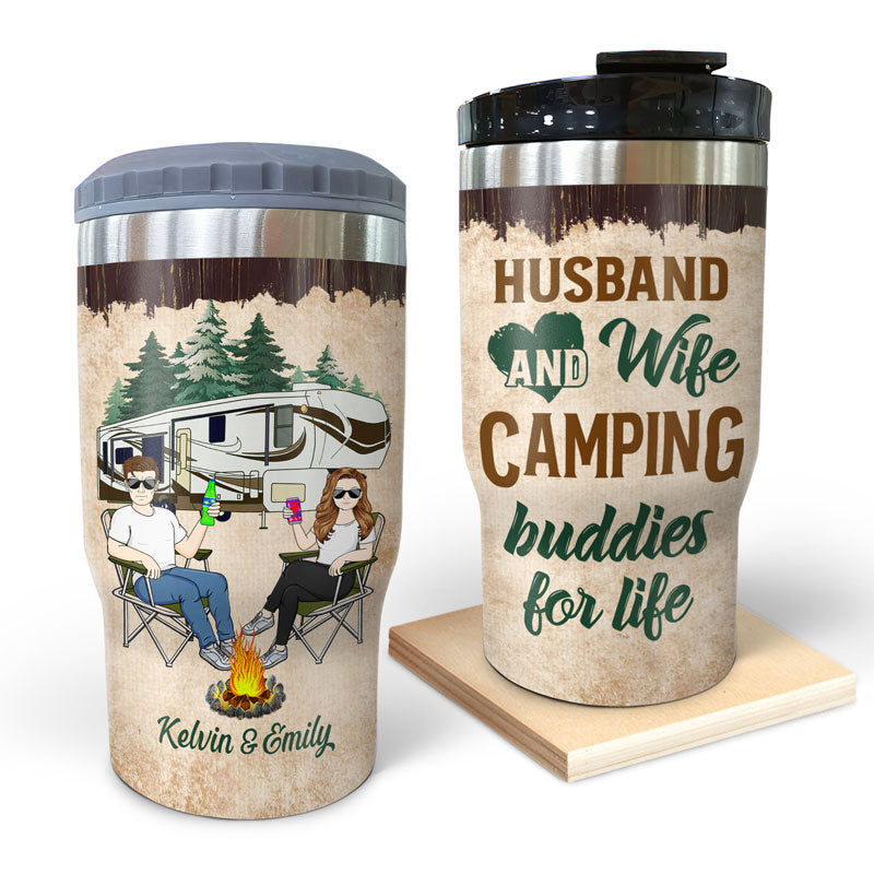 Camping Buddies For Life Husband Wife Family - Couple Gift - Personalized Custom Triple 3 In 1 Can Cooler