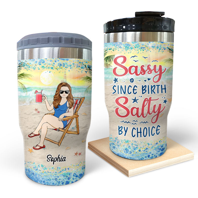Sassy Since Birth Salty By Choice - Gift For Beach Lovers - Personalized Custom Triple 3 In 1 Can Cooler