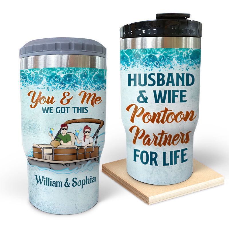Husband & Wife Pontoon Partners For Life Family - Couple Gift - Personalized Custom Triple 3 In 1 Can Cooler