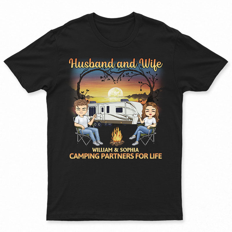 Husband And Wife Camping Partners For Life Traveling - Gift For Camping Couples - Personalized Custom T Shirt