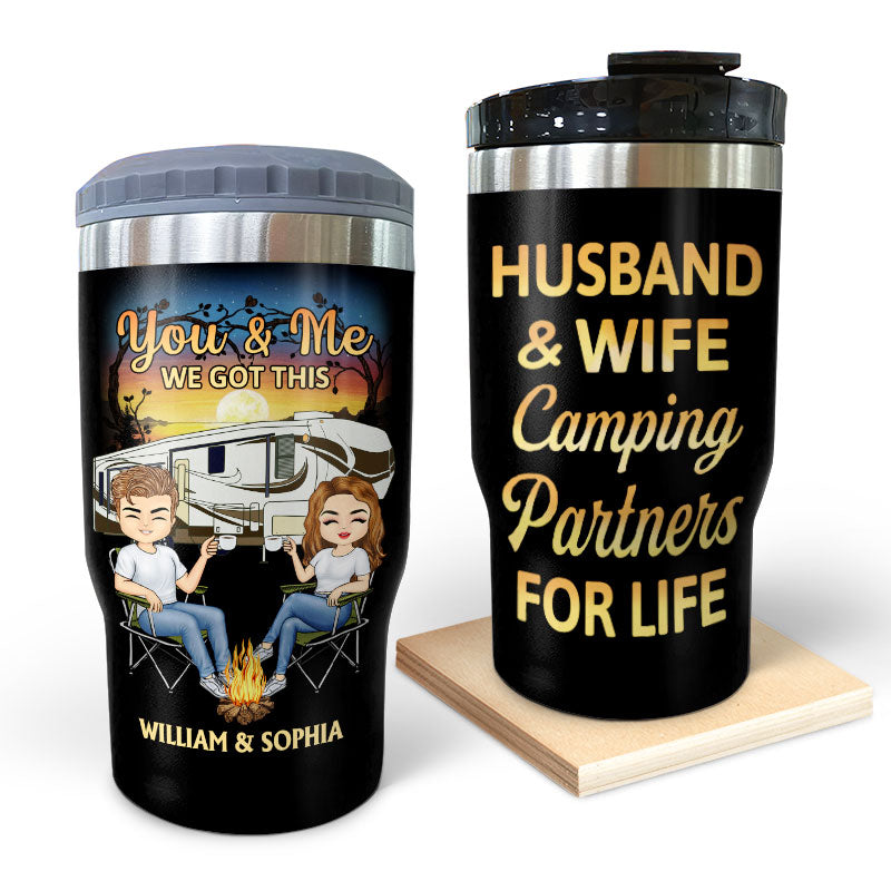 You & Me We Got This Husband And Wife Camping Partners For Life - Gift For Couples - Personalized Custom Triple 3 In 1 Can Cooler