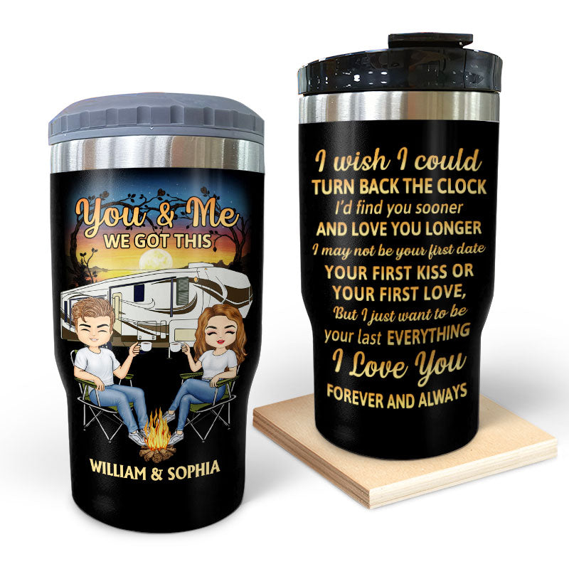 I Wish I Could Turn Back The Clock Husband Wife - Gift For Camping Couples - Personalized Custom Triple 3 In 1 Can Cooler