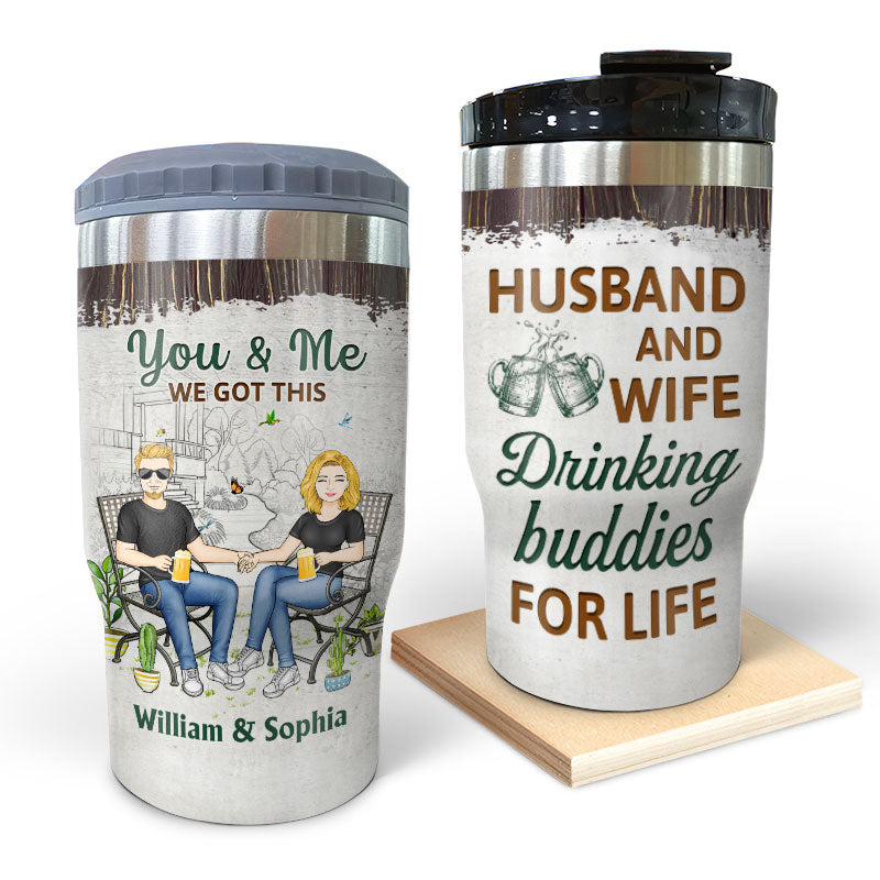 Gardening Couple Husband & Wife Drinking Buddies For Life - Gift For Garden Lovers - Personalized Custom Triple 3 In 1 Can Cooler